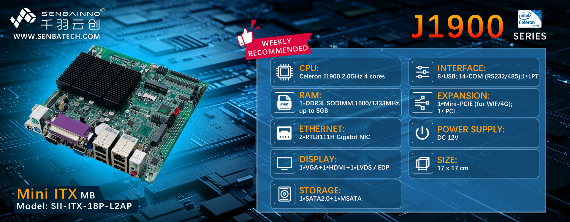 2 Lan 14 COM Mini ITX Motherboard